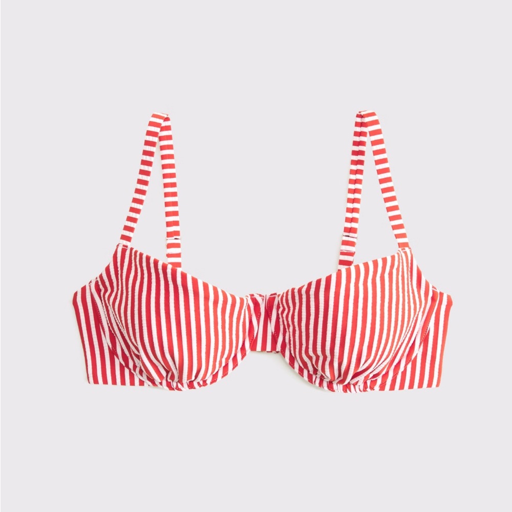 Abercrombie & Fitch Curve Love Balconette Red and White Striped Bikini Top